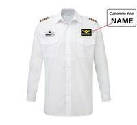 Thumbnail for Pilot In Progress aviation design printed on crisp poplin cotton long-sleeve pilot shirt.