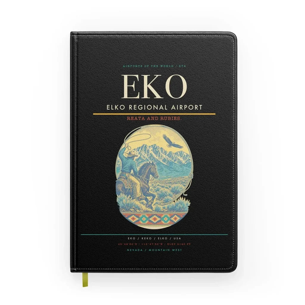 Elko Regional Airport (EKO) design on black notebook