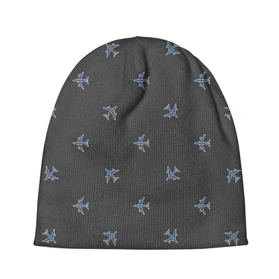 Nice Airplanes (Gray) aviation embroidery on soft knit fabric 3D knit beanie.