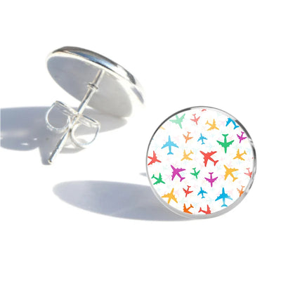Cheerful Seamless Airplanes aviation stud earrings, stainless steel body with engraved detail.
