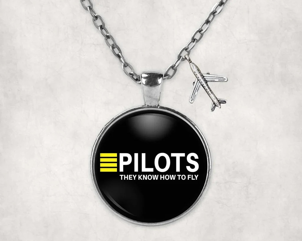 Pilots They Know How To Fly aviation necklace, stainless steel body with engraved detail.