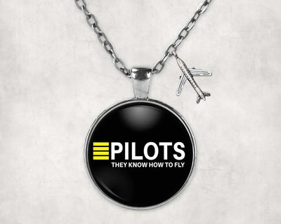 Pilots They Know How To Fly aviation necklace, stainless steel body with engraved detail.