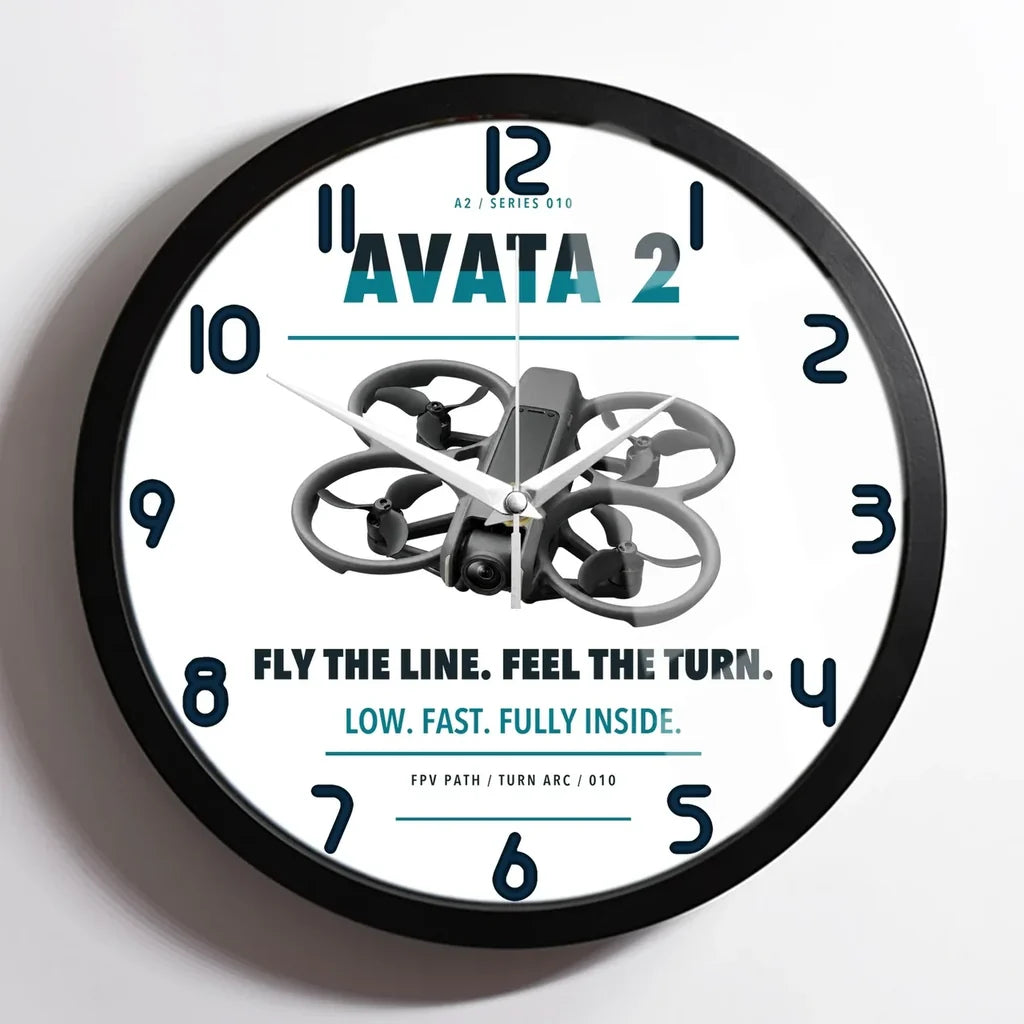 DJI Avata 2 design on white framed wall clock
