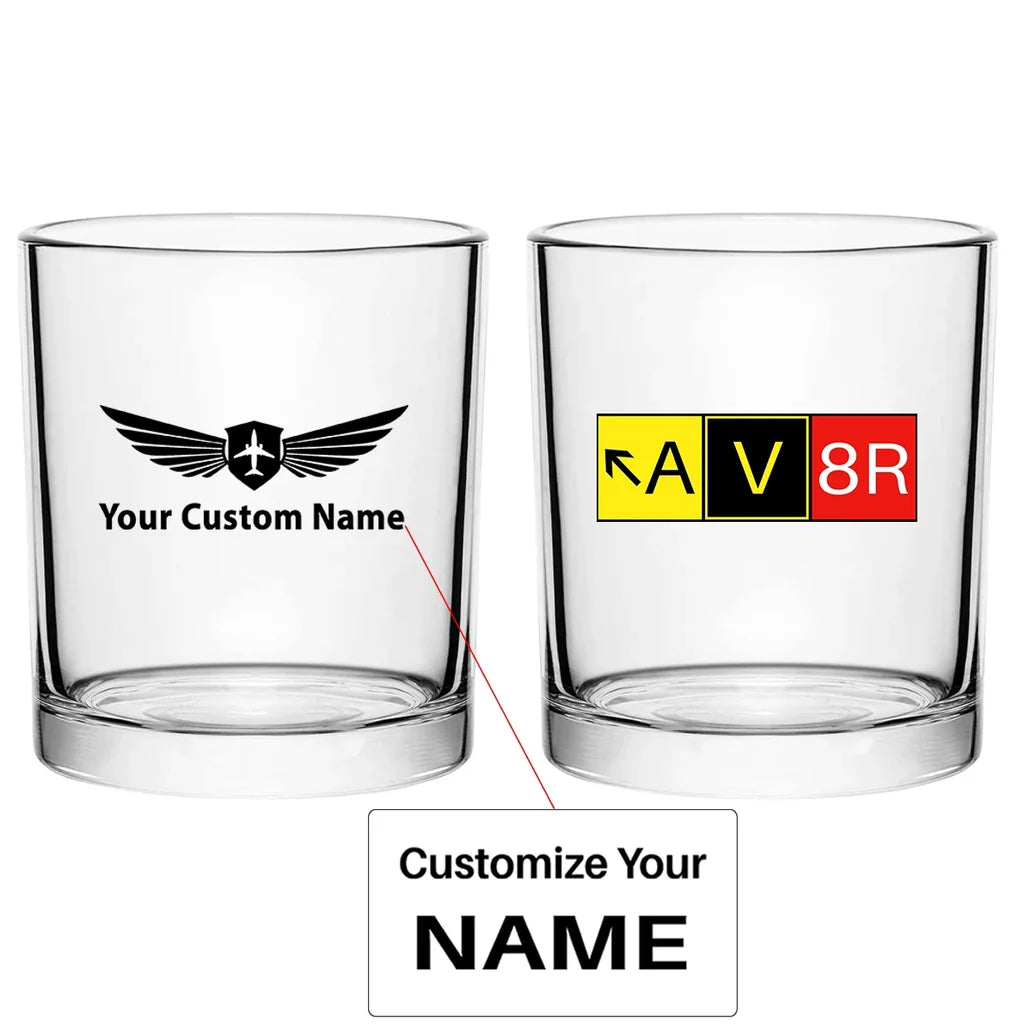 AV8R aviation design on whiskey glass, special-edition crystal cut.