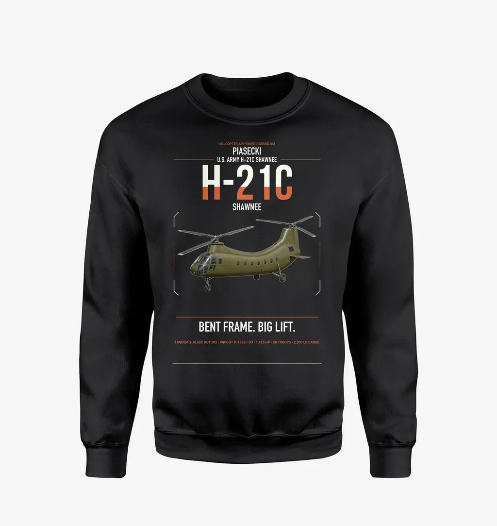 Piasecki H-21C Shawnee design on black sweatshirt