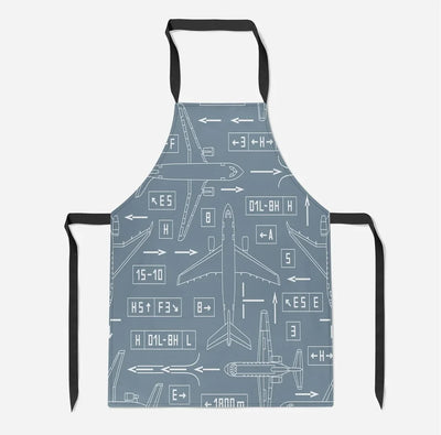 Jet Planes & Airport Signs aviation design on durable cotton blend kitchen apron.