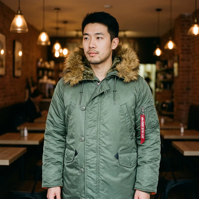 Pilot jacket on model — editorial