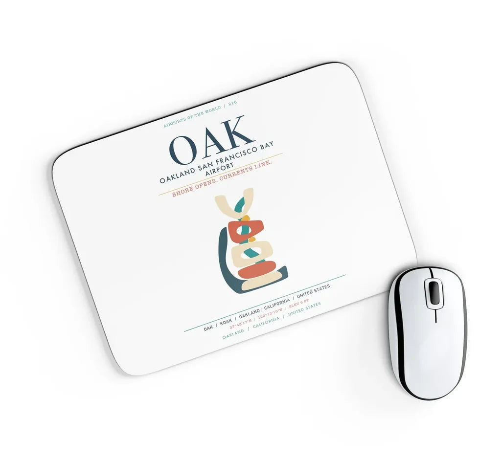Oakland San Francisco Bay Airport (OAK) design on white rectangle mouse pad