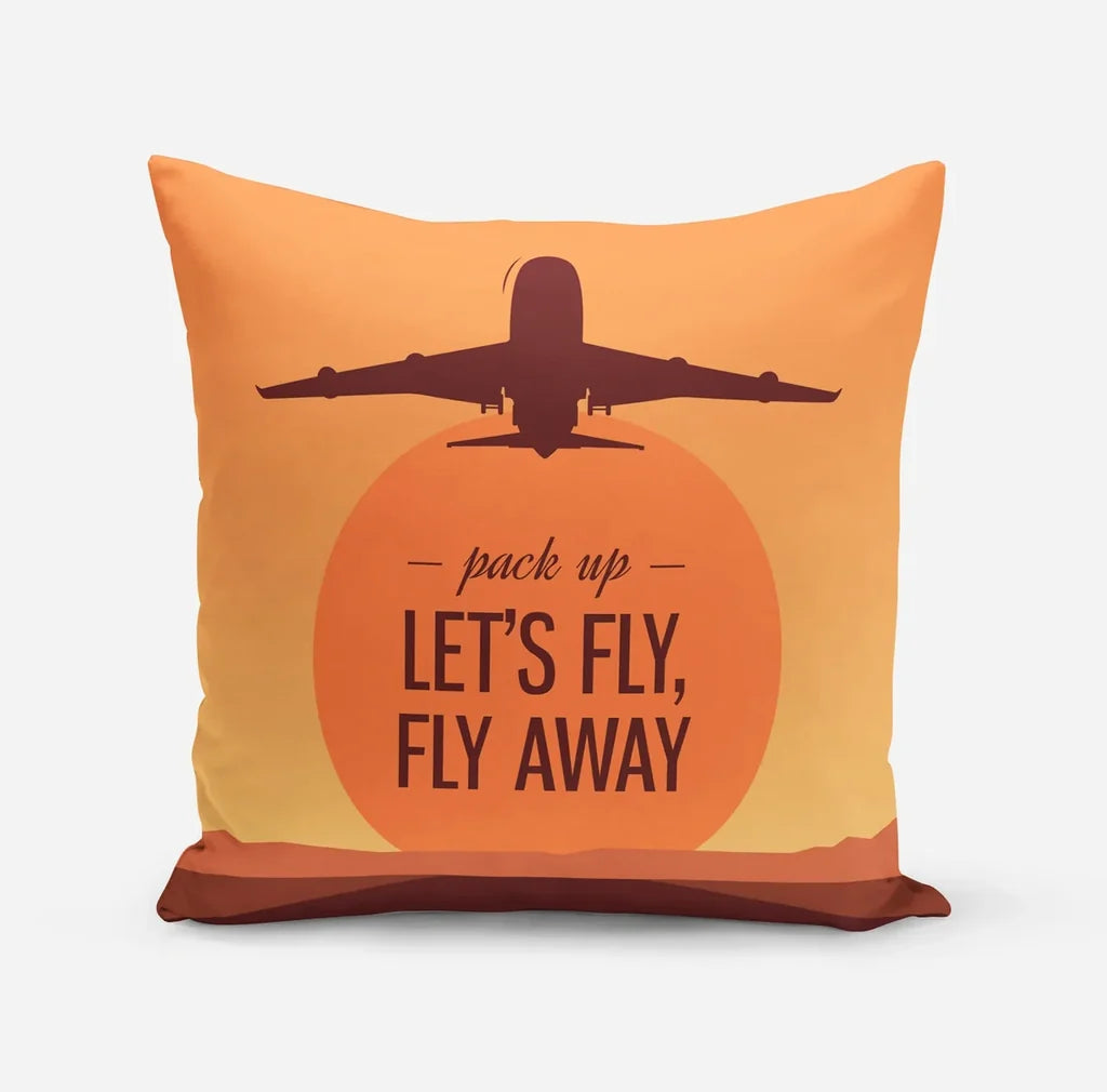 Let's Fly Away aviation design on soft polyester filling pillow.