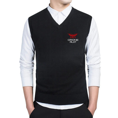 Drone Pilot Sweater aviation design printed on soft knit with sleeveless v-neck sweater vest.