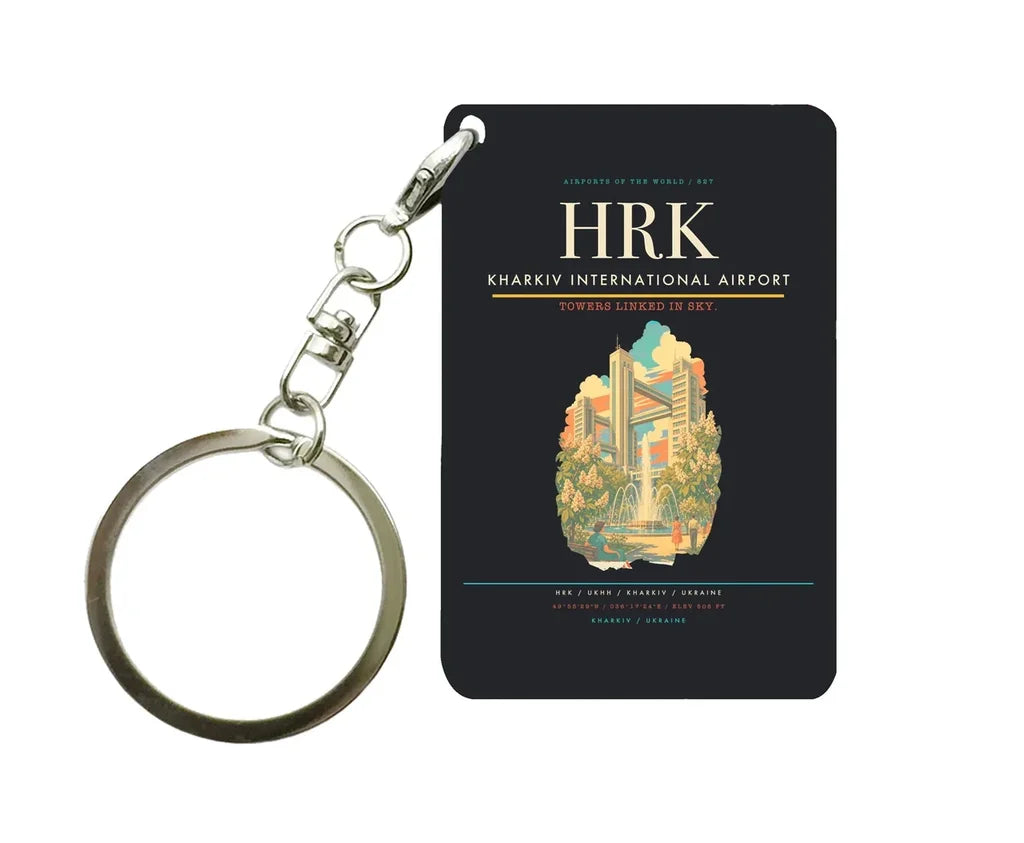 Kharkiv International Airport (HRK) design on black key chain