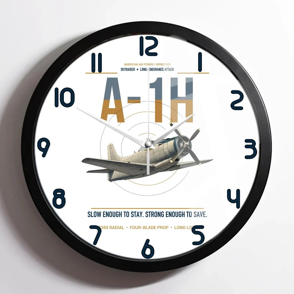 A-1H Skyraider design on white framed wall clock