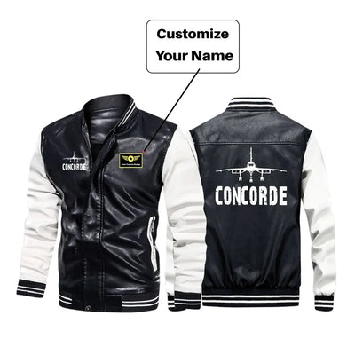 Concorde & Plane aviation design printed on genuine leather with modern tailored fit stylish leather jacket.