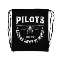 Thumbnail for Pilots Looking Down at People Since 1903 aviation print drawstring bag, lightweight polyester.