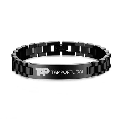 TAP Portugal Airlines aviation chain bracelet, stainless steel body with engraved detail.