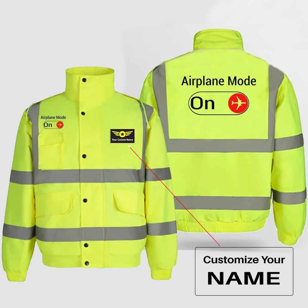 Airplane Mode On aviation design printed on insulated shell with high-visibility reflective panels reflective winter jacket.