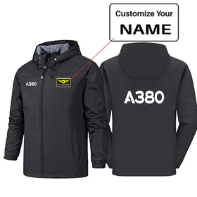 Airbus A380 Flat Text Rain Jackets & Windbreakers