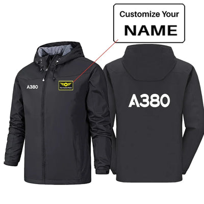 Airbus A380 Flat Text Rain Jackets & Windbreakers aviation design printed on waterproof shell with sealed seams rain jacket.