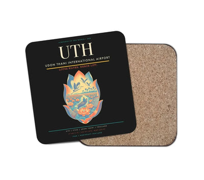 Udon Thani International Airport (UTH) design on black 1 piece coaster