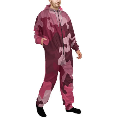 Military Camouflage Red Jumpsuit for Men & Women aviation design on soft cotton blend jumpsuit.