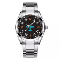 Thumbnail for Airplane Instruments (Heading) 2 aviation-themed watch with stainless steel band, polished stainless steel.