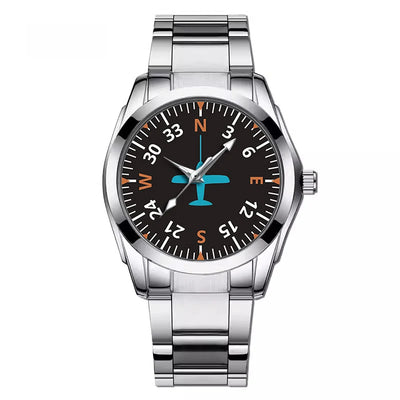 Airplane Instruments (Heading) 2 aviation-themed watch with stainless steel band, polished stainless steel.