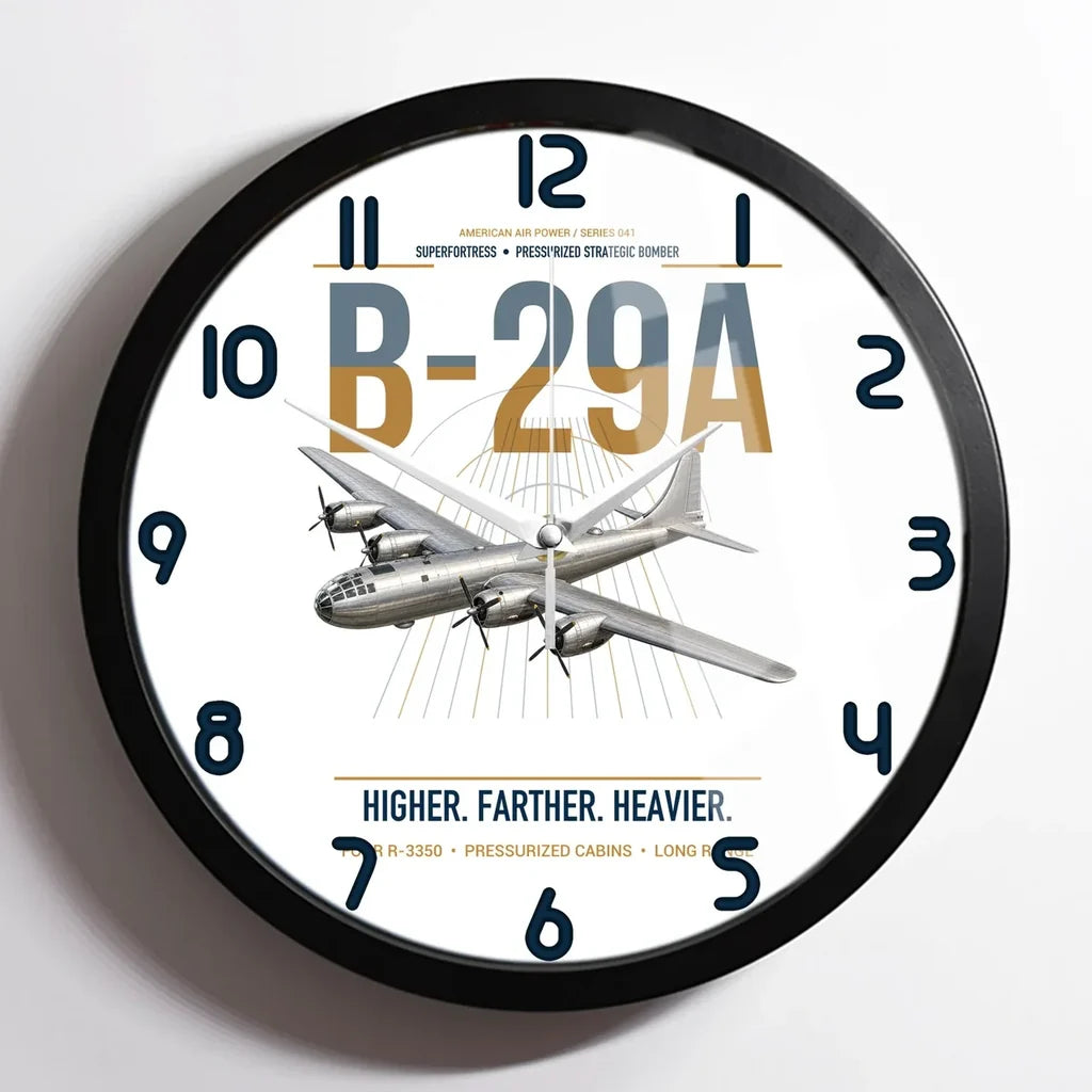 B-29A Superfortress design on white framed wall clock