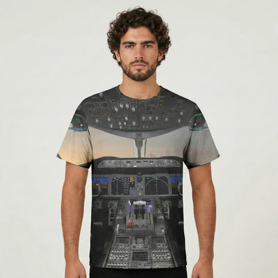 Boeing 787 Cockpit aviation print 3D-printed clothing, soft cotton blend.