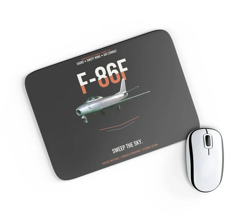 F-86F Sabre Sweep The Sky design on black rectangle mouse pad