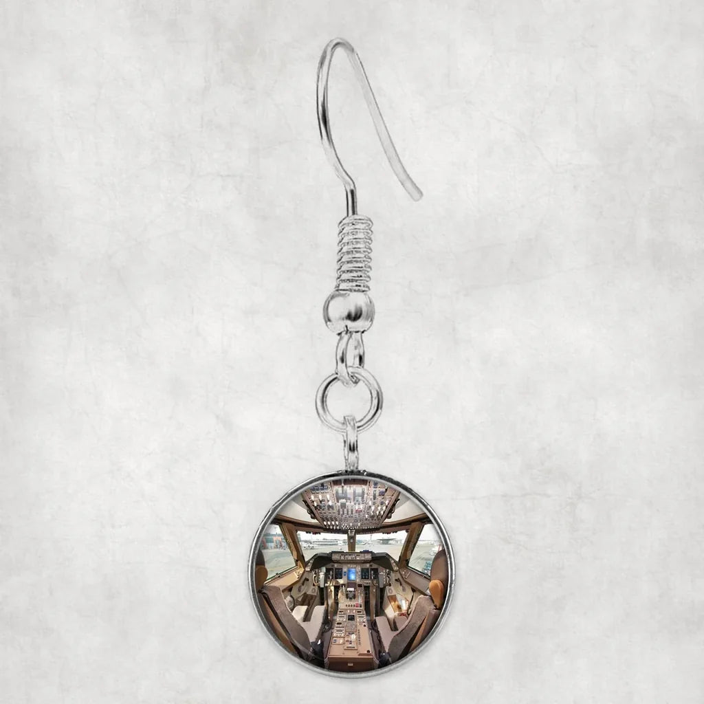 Boeing 747 Cockpit aviation-themed earrings, polished hypoallergenic alloy.