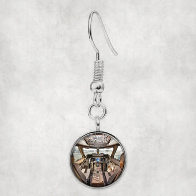Boeing 747 Cockpit aviation-themed earrings, polished hypoallergenic alloy.