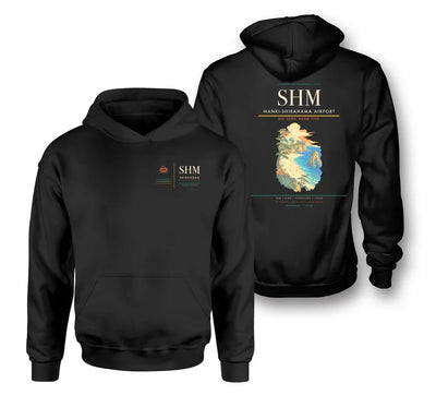 Nanki-Shirahama Airport (SHM) design on black double-side hoodie