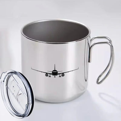 Airbus A320 Silhouette aviation design on portable mug, vacuum-insulated double-wall.