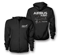Thumbnail for The Airbus A380 & Trent 900 Engine aviation design on soft cotton blend zipped hoodie.