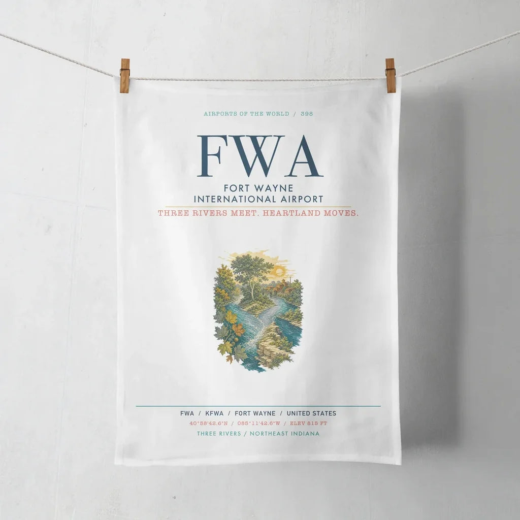 Fort Wayne International Airport (FWA) design on white towel