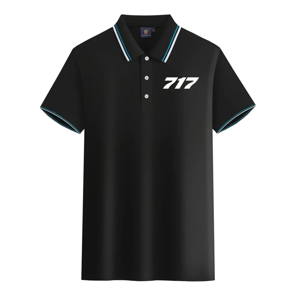 Boeing 717 Flat Text aviation design printed on soft cotton stylish polo shirt.