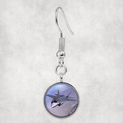 Fighter Jet 35 Captured in the Air aviation-themed earrings, polished hypoallergenic alloy.