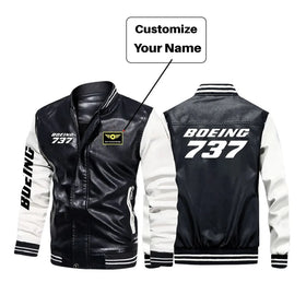 Boeing 737 & Text Stylish Leather Bomber Jackets