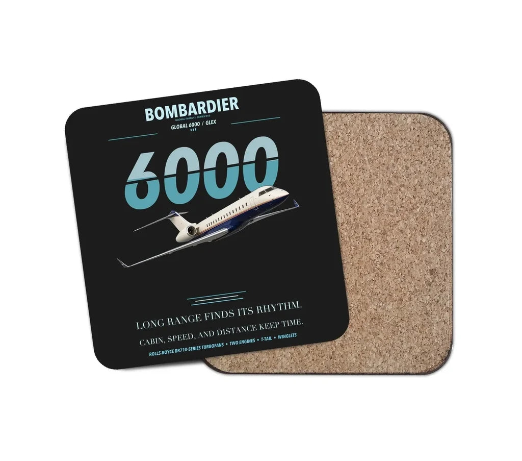 Bombardier Global 6000 design on black 1 piece coaster