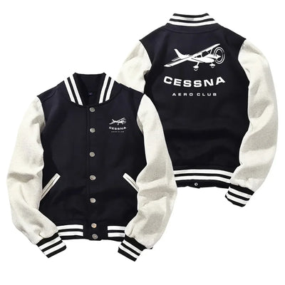 Cessna Aeroclub Baseball Style aviation design printed on two-tone shell with ribbed cuffs baseball jacket.