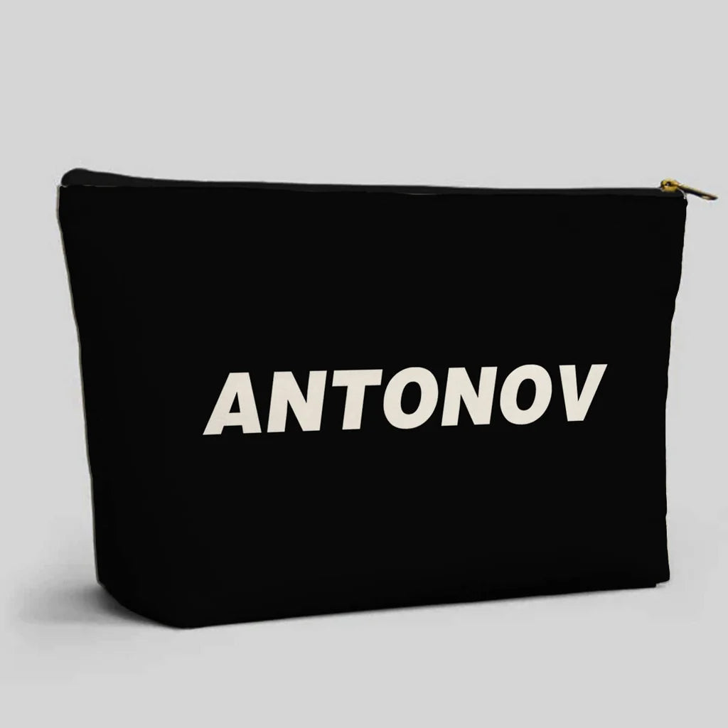 Antonov & Text aviation zipper pouch in durable polyester.