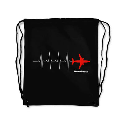 Aviation Heartbeats aviation drawstring bag in lightweight polyester.