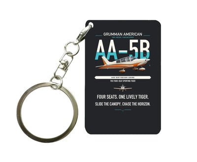 Grumman American AA-5B Tiger design on black designed key chain, double-side print