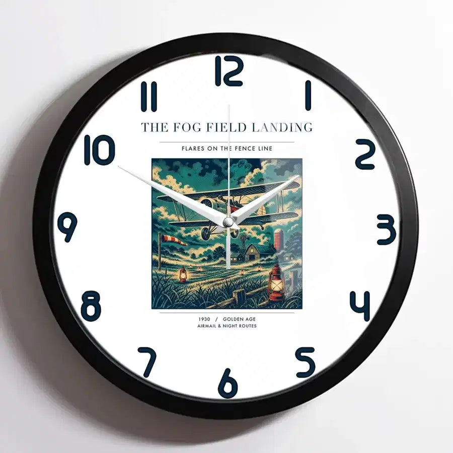 VINTAGE G4150 - The Fog Field Landing - Designed Wall Clocks design on white framed
