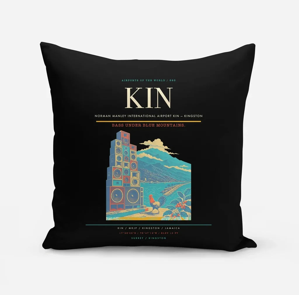 Norman Manley International Airport (KIN) design on black pillow