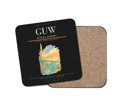 Atyrau Airport (GUW) design on black 1 piece coaster