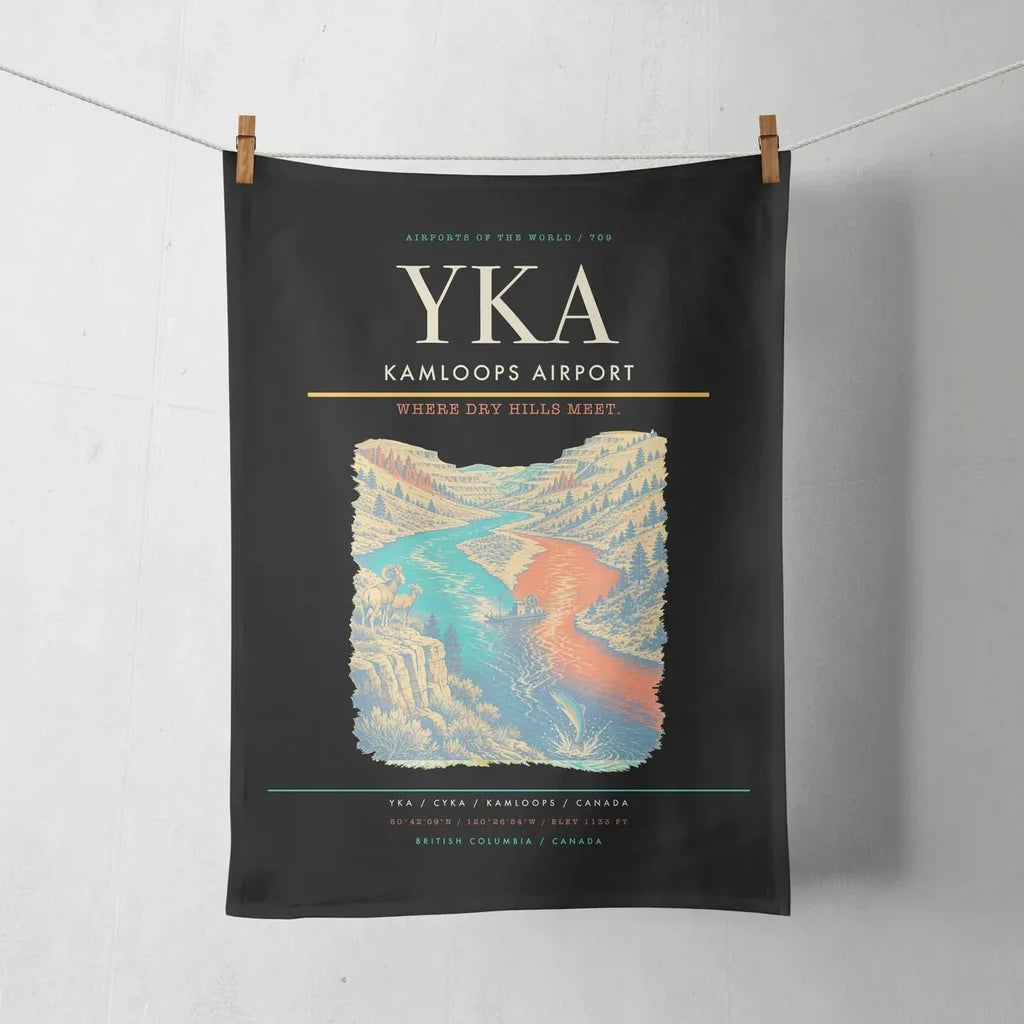 Kamloops Airport (YKA) design on black towel