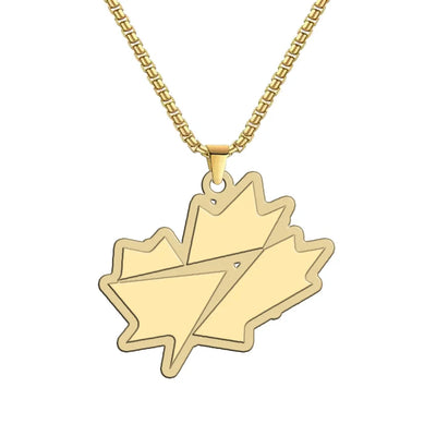 Side view of WestJet Airlines aviation hollow necklace in polished metal, polished finish.