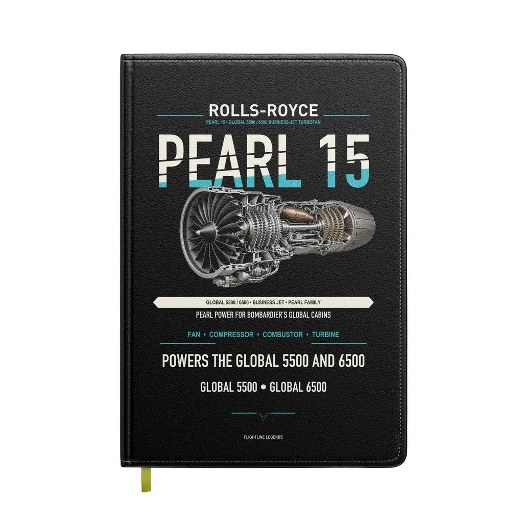 PEARL 15 design on black notebook
