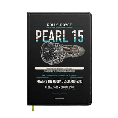 PEARL 15 design on black notebook